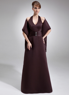 Tubo Frente única Vestidos longo cetim Vestido de madrinha com Pregueado Beading (007001022)