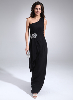 Sheath One-Shoulder Floor-Length Chiffon Mother of the Bride Dress With Ruffle Beading (008022446)