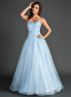 A-Linie/Princess-Linie Herzausschnitt Bodenlang Organza Satin Ballkleid mit Perlen verziert (018015566)