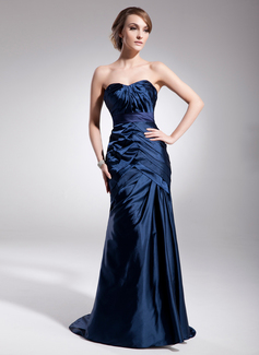 Mermaid Sweetheart Sweep Train Charmeuse Evening Dress With Ruffle (017014565)