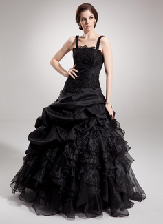 Ball-Gown Square Neckline Floor-Length Taffeta Organza Lace Quinceanera Dress With Ruffle Beading (021002873)