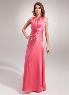 Tubo Frente única Vestidos longo Charmeuse Vestido de madrinha com Pregueado (007001848)