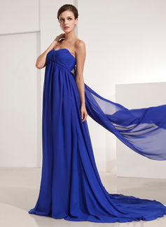 Empire Sweetheart Watteau Train Chiffon Holiday Dress With Ruffle (020014209)