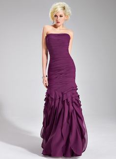 Tubo Sem alça Vestidos longo Tecido de seda Vestidos de festa com Pregueado (017019556)