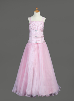 Vestidos princesa/ Formato A Vestidos longo Organza Cetim Vestido de daminha com Pregueado Bordado (010005890)