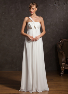 Empire One-Shoulder Floor-Length Chiffon Maternity Bridesmaid Dress With Ruffle (020015083)