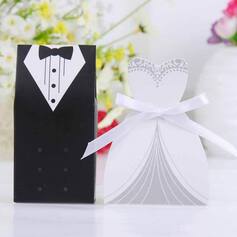Tuxedo And Gown Favor Box With White Ribbon (Set of 12) (050024303)