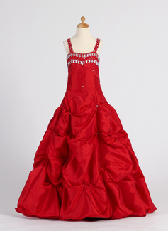 Vestidos princesa/ Formato A Coração Vestidos longo Tafetá Vestido de daminha com Pregueado Bordado (010005901)