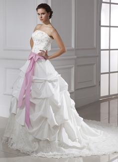 Palloncino Senza spalline Coda a strascico cattedrale Taffeta Tulle Abito per matrimonio con pizzi Fusciacche Perline Paillettes (002015465)