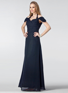 Tubo Frente única Vestidos longo Chifon Vestido de madrinha com Pregueado (007004439)