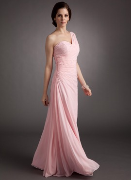 Sheath One-Shoulder Floor-Length Chiffon Prom Dress With Ruffle Beading Sequins (018004997)