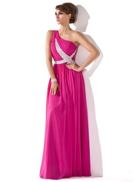 A-Line/Princess One-Shoulder Floor-Length Chiffon Evening Dress With Ruffle Beading Sequins (017005592)