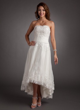 A-Line/Princess Sweetheart Asymmetrical Satin Tulle Wedding Dress With Lace Beadwork (002011546)