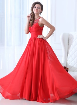 A-Line/Princess Scoop Neck Floor-Length Chiffon Holiday Dress With Ruffle Beading (020017361)