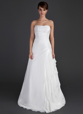 A-Line/Princess Strapless Floor-Length Chiffon Taffeta Wedding Dress With Ruffle Beadwork (002012595)