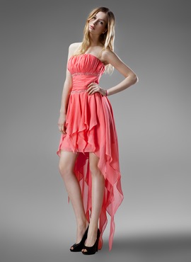 A-Line/Princess Strapless Asymmetrical Chiffon Homecoming Dress With Ruffle Beading (022004403)