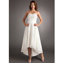 A-Line/Princess Sweetheart Asymmetrical Satin Tulle Wedding Dress With Lace Beadwork (002011546)
