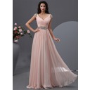 Vestidos princesa/ Formato A Decote V Vestidos longo Tecido de seda Vestidos de baile com Pregueado Bordado (018022748)