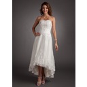 Vestidos princesa/ Formato A Coração Assimétrico cetim Tule Vestido de noiva com Renda Bordado (002011546)