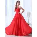 Vestidos princesa/ Formato A Decote redondo Vestidos longo Tecido de seda Vestido de Férias com Pregueado Bordado (020017361)