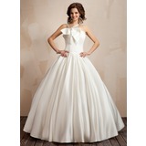 Ball-Gown V-neck Floor-Length Satin Wedding Dress With Ruffle (002001192)