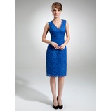 Empire V-neck Tea-Length Charmeuse Lace Mother of the Bride Dress (008006292)