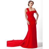 Linjeform Off-the-Shoulder Watteau Slep Chiffon Kjole til brudens mor med Frynse (008006142)