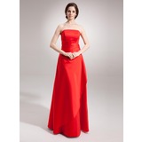 Vestidos princesa/ Formato A Sem alça Vestidos longo cetim Vestido de madrinha com Pregueado (007001082)