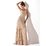 A-Line/Princess One-Shoulder Sweep Train Chiffon Mother of the Bride Dress With Ruffle Beading (008006056)