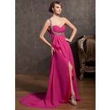 Impero Monospalla Coda a strascico corto Chiffon Charmeuse Abito feste con Increspature Perline A paillette (018014847)