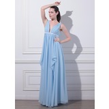 Império Decote V Vestidos longo Tecido de seda Vestidos de festa com Pregueado Cinto (017012863)