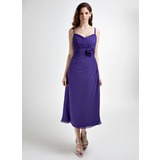 A-Line/Princess Sweetheart Tea-Length Chiffon Bridesmaid Dress With Ruffle Flower(s) (007021040)