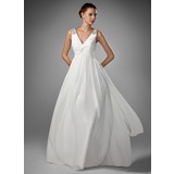 A-Line/Princess V-neck Floor-Length Chiffon Wedding Dress With Ruffle Beadwork (002005176)