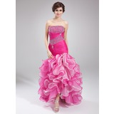 Mermaid Strapless Sweep Train Organza Prom Dress With Ruffle Beading (018021097)