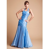 Mermaid Halter Floor-Length Taffeta Bridesmaid Dress With Ruffle (007004567)