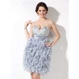 Tubo Coração Na altura do joelho Penas Vestidos de boas vindas com Pregueado Bordado (022020937)