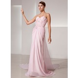 Sheath Sweetheart Watteau Train Chiffon Prom Dress With Ruffle Beading Sequins (018014411)