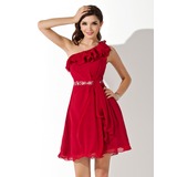 A-Line/Princess One-Shoulder Knee-Length Chiffon Homecoming Dress With Ruffle Beading Sequins (022004445)