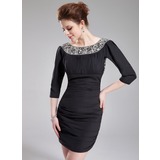 Sheath Scoop Neck Short/Mini Chiffon Cocktail Dress With Beading (016025927)
