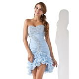 Sheath Sweetheart Asymmetrical Chiffon Homecoming Dress With Ruffle Beading Sequins (022009814)