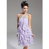 Sheath Halter Knee-Length Chiffon Homecoming Dress With Ruffle Beading (022015085)