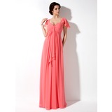 Império Coração Vestidos longo Chiffon Vestido de madrinha com Pregueado (007000828)