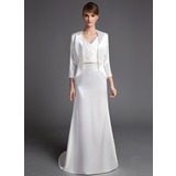Sheath V-neck Sweep Train Charmeuse Mother of the Bride Dress With Ruffle Lace Beading (008006022)