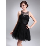 A-Line/Princess Scoop Neck Short/Mini Tulle Charmeuse Homecoming Dress With Ruffle Beading (022009613)