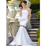 Mermaid Strapless Court Train Satin Wedding Dress With Lace Sashes Beadwork (002011613)