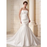 Mermaid Strapless Cathedral Train Satin Wedding Dress With Ruffle (002019527)