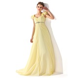 Empire V-neck Sweep Train Chiffon Prom Dress With Ruffle Beading (018021122)