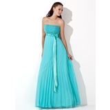A-Line/Princess Strapless Floor-Length Chiffon Charmeuse Evening Dress With Ruffle Sequins (017013100)