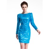 Sheath Scoop Neck Knee-Length Sequined Cocktail Dress (016008389)