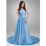 A-Line/Princess Strapless Chapel Train Taffeta Evening Dress With Ruffle (017020686)